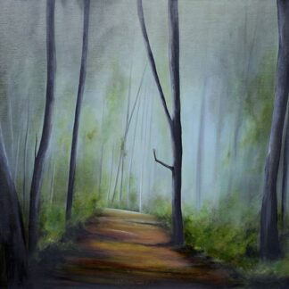 Landscape painting for sale of atmospheric oil painting depicting a walkway through a shaded forest. Check our large selection of art